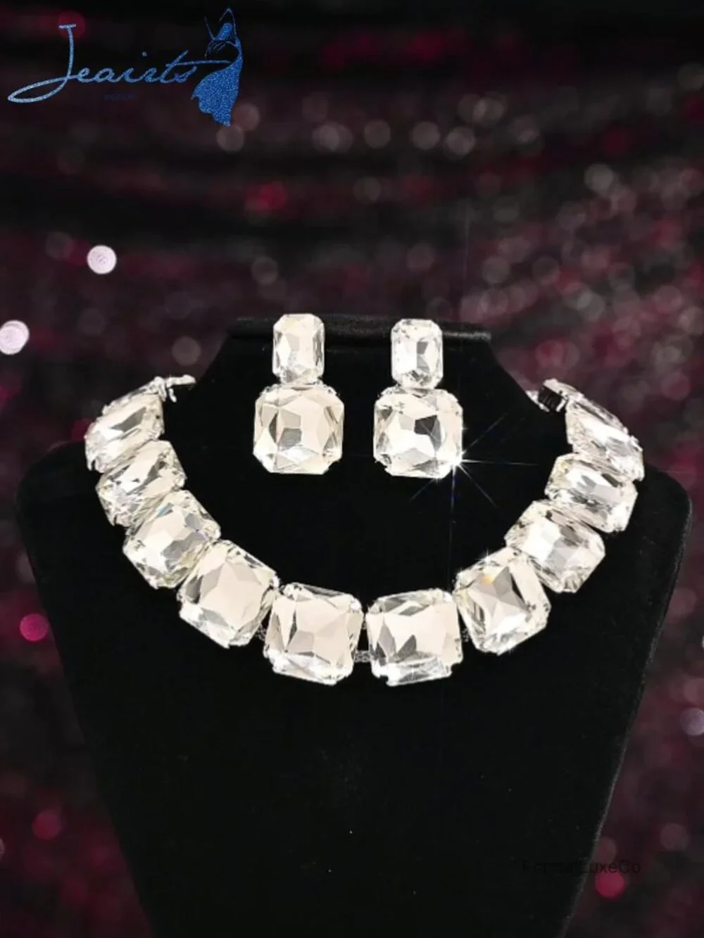 Rhinestone Choker Necklace and Earrings Set Silver Bling Crystal Statement Prom